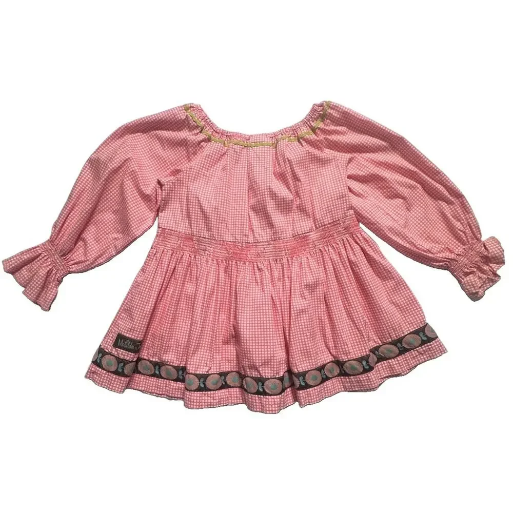Matilda Jane Pink Gingham Home Grown Ginger Peasant Top Girl Size 4 Cotton